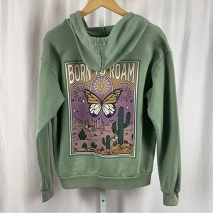 Social Scene Small Boho Born To Roam Desert Butterfly Graphic Zip Hoodie Jacket